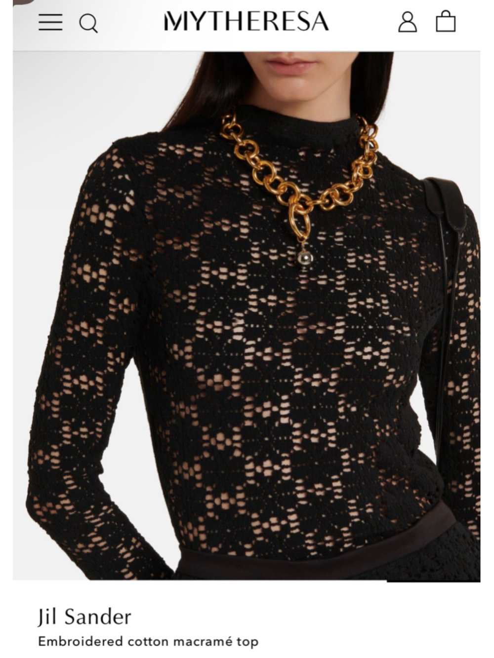 NWT Jil Sander Black Knit Turtleneck Crochet Sweater L/40